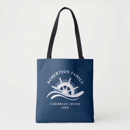 Nautical Family Cruise Schip Wiel Navy Blauw Tote Bag (Voorkant)