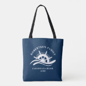 Nautical Family Cruise Schip Wiel Navy Blauw Tote Bag (Achterkant)