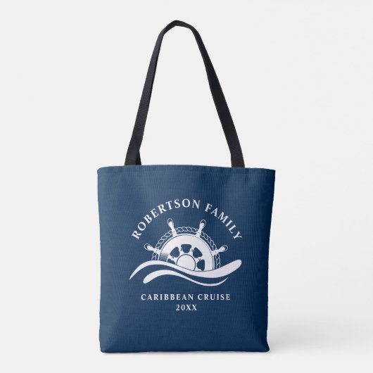 Nautical Family Cruise Schip Wiel Navy Blauw Tote Bag (Achterkant)