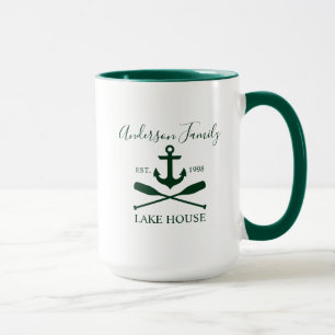 Nautical Family Lake House Anchor Oars Groen Groot Mok