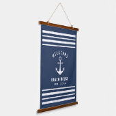 Nautical Family Name Beach House Navy Blue White Hangend Wandkleed (Gebogen)
