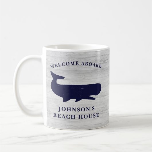 Nautical Family Name Beach House Whale Navy Blue Koffiemok (Links)