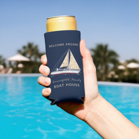 Nautical Family Reunion Boat House Sailing Custom Seltzer Blikjeskoeler (Insitu Zwembad)