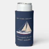 Nautical Family Reunion Boat House Sailing Custom Seltzer Blikjeskoeler (Seltzer Achterkant)