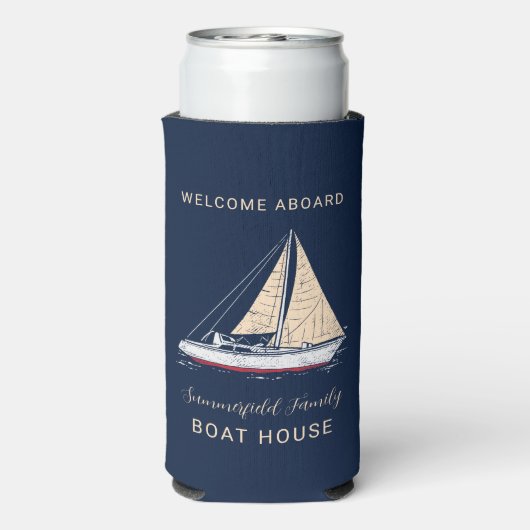 Nautical Family Reunion Boat House Sailing Custom Seltzer Blikjeskoeler (Seltzer Achterkant)