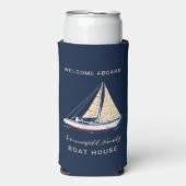 Nautical Family Reunion Boat House Sailing Custom Seltzer Blikjeskoeler (Seltzer Voorkant)