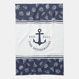 Nautical Family White Navy Blue Anchor Theedoek