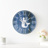 Nautical Faux Blue Wood & Merman Silhouette Grote Klok (Huis)
