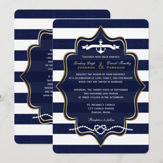 Nautical, FAUX Burlap Stripes Wedding 2 Kaart (Voorkant / Achterkant)