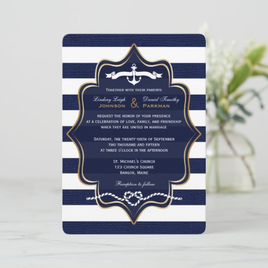 Nautical, FAUX Burlap Stripes Wedding 2 Kaart (Staand voorkant)