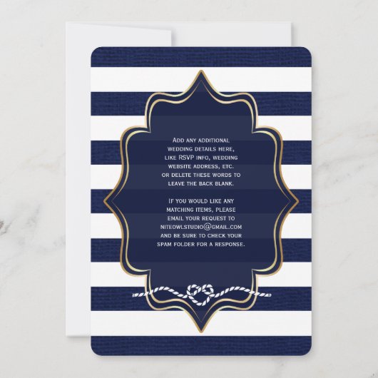 Nautical, FAUX Burlap Stripes Wedding 2 Kaart (Achterkant)