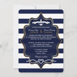 Nautical, FAUX Burlap Stripes Wedding 2 Kaart