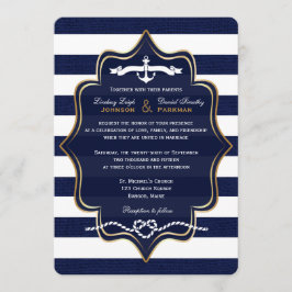 Nautical, FAUX Burlap Stripes Wedding 2 Kaart