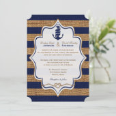 Nautical, FAUX Burlap Stripes Wedding Invite Kaart (Staand voorkant)