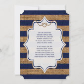 Nautical, FAUX Burlap Stripes Wedding Invite Kaart (Achterkant)