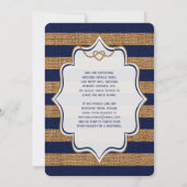 Nautical, FAUX Burlap Stripes Wedding Invite Kaart (Achterkant)