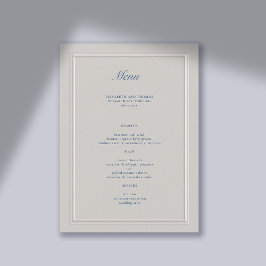 Nautical Faux Embossed Blue Modern Classic Wedding Menu