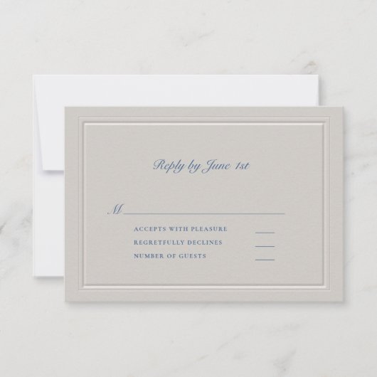 Nautical Faux Embossed Blue Modern Classic Wedding RSVP Kaartje (Voorkant)