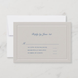 Nautical Faux Embossed Blue Modern Classic Wedding RSVP Kaartje