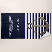 Nautical Faux Glitter Family Vacation Blue Anchor Strandlaken (Voorkant)