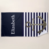 Nautical Faux Glitter Name Anchor Towel Strandlaken (Voorkant)