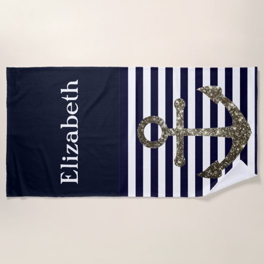 Nautical Faux Glitter Name Anchor Towel Strandlaken (Voorkant)