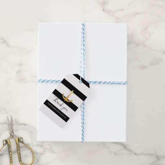 Nautical Faux Gouden Folie Anker | Dank u Cadeaulabel (Met Touw)