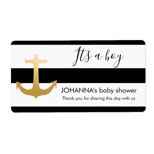 Nautical Faux Gouden Folie Anker Water Fles Favor Etiket (Voorkant)