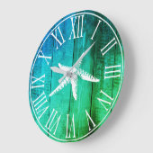 Nautical Faux Wood Ocean Hues & White Starfish Grote Klok (Hoek)