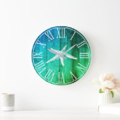 Nautical Faux Wood Ocean Hues & White Starfish Grote Klok (Huis)