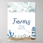 Nautical Favors Baby shower Sign Poster (Voorkant)