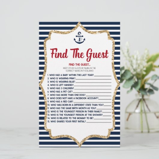 Nautical Find the Guest Baby shower Game Briefpapier (Staand voorkant)