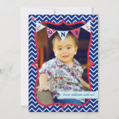 Nautical First Birthday Boy Photo Party Invitation Kaart (Voorkant)