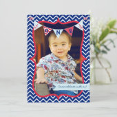 Nautical First Birthday Boy Photo Party Invitation Kaart (Staand voorkant)