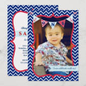 Nautical First Birthday Boy Photo Party Invitation Kaart (Voorkant / Achterkant)