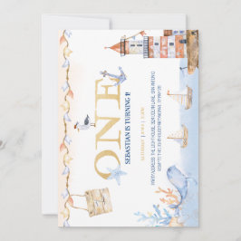 Nautical First Birthday Invitation Kaart