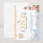 Nautical First Birthday Invitation Kaart (Voorkant / Achterkant)