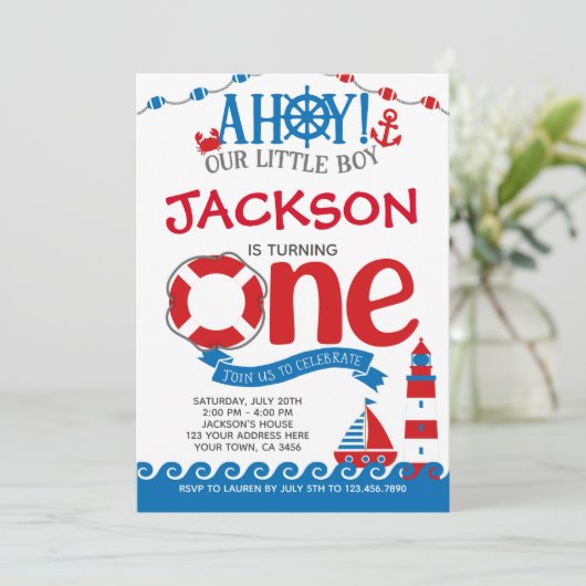 Nautical First Birthday Kaart (Staand voorkant)