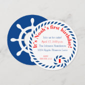 Nautical First Birthday Party Kaart (Voorkant / Achterkant)