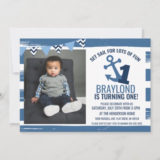 Nautical First Birthday Uitnodiging (Voorkant)