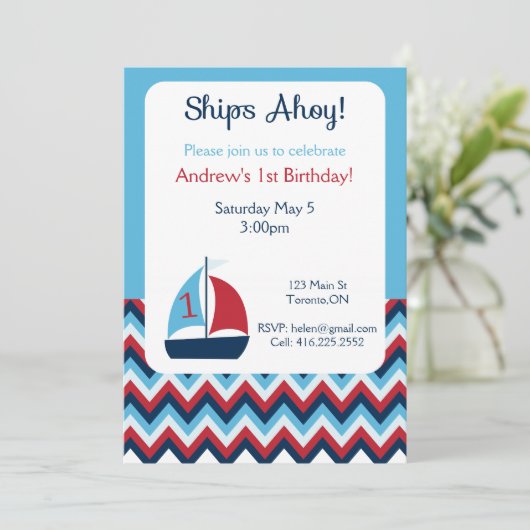 Nautical First Birthday Uitnodiging (Staand voorkant)