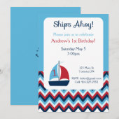 Nautical First Birthday Uitnodiging (Voorkant / Achterkant)