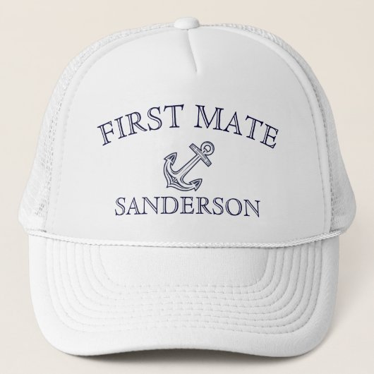 Nautical First Mate Anchor Boat Name Navy baseball Trucker Pet (Voorkant)