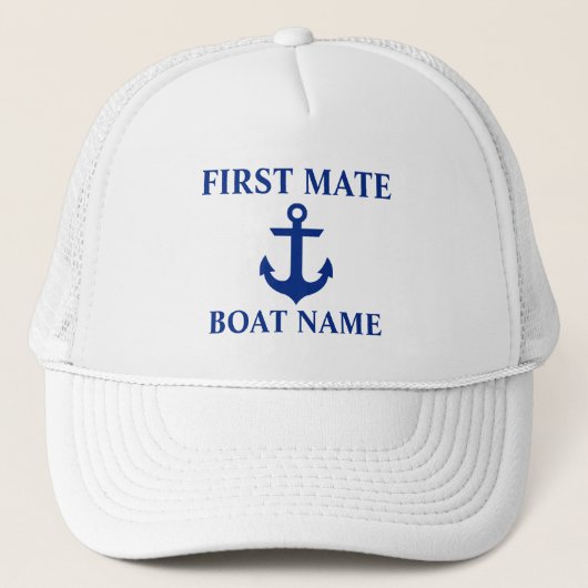 Nautical First Mate Bootnaam Anker White Trucker Pet (Voorkant)