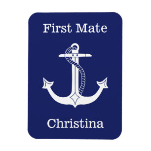 Nautical First Mate White Anchor Personalized Magneet