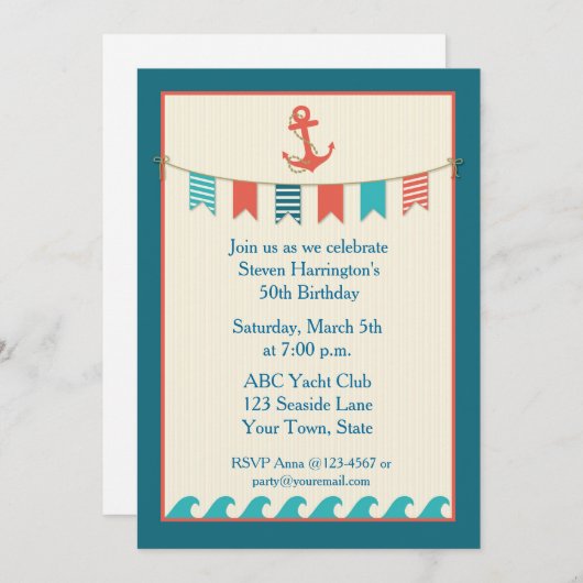 Nautical Flags and Anchor Invitation Kaart (Voorkant / Achterkant)