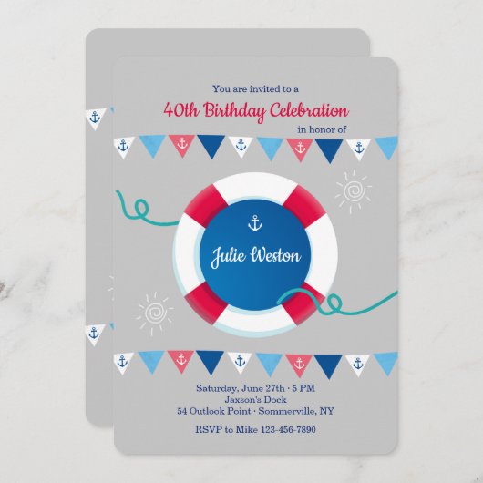 Nautical Flags with Life Preserver Invitation Kaart (Voorkant / Achterkant)
