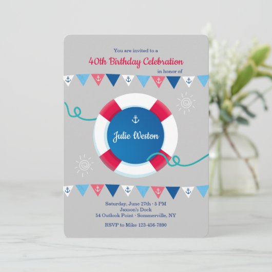 Nautical Flags with Life Preserver Invitation Kaart (Staand voorkant)