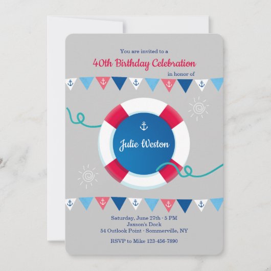 Nautical Flags with Life Preserver Invitation Kaart (Voorkant)