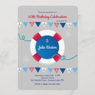 Nautical Flags with Life Preserver Invitation Kaart